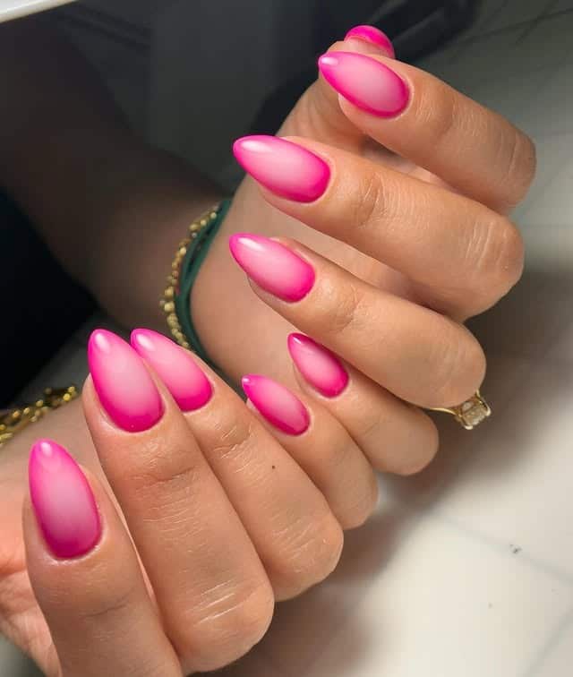 22. Pink Ombre Almond Nails with Airbrushed Blend - hot pink almond nail ideas