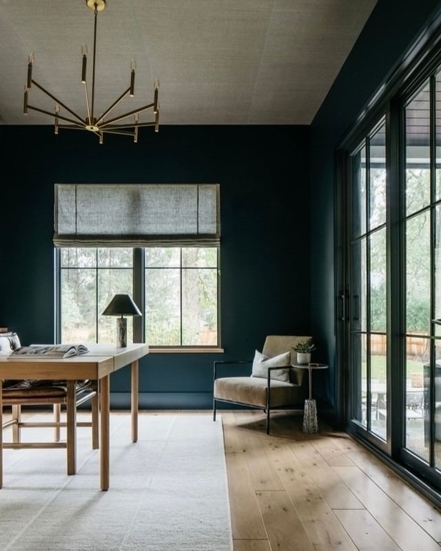 10. Deep Teal & Natural Oak Study Retreat - earth tones office ideas