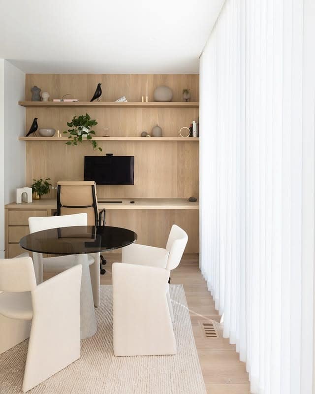 13. Pale Oak & Soft Ivory Minimal Office Nook - earth tones office ideas
