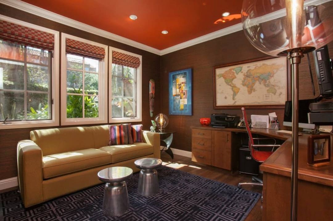 18. Burnt Orange & Chocolate Traditional Study - earth tones office ideas