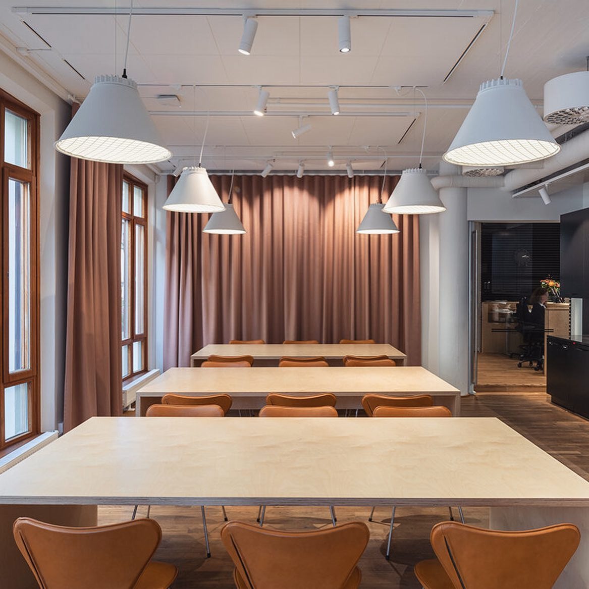 20. Clay & Sand Modern Meeting Room - earth tones office ideas