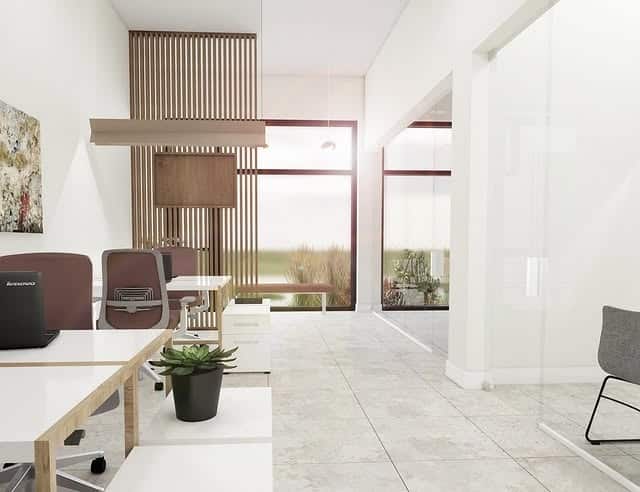 22. Soft White & Natural Oak Contemporary Workspace - earth tones office ideas