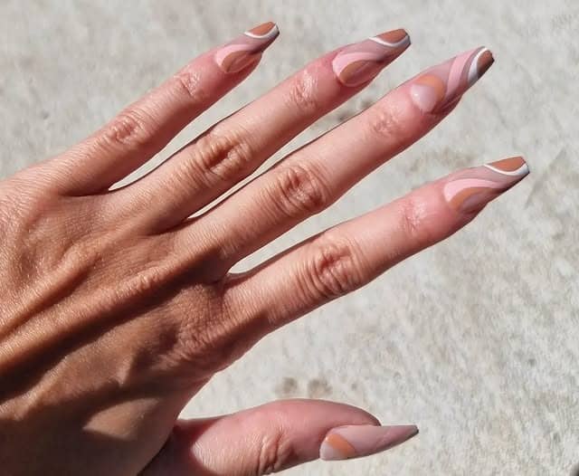 13. Mocha Swirl French Almond Nails - ice cream nail ideas
