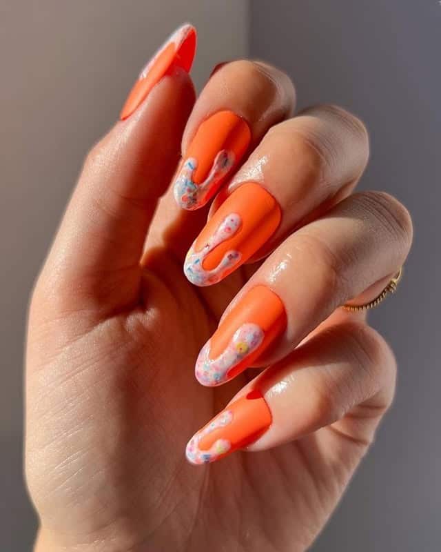 15. Creamsicle Drip Coffin Nails - ice cream nail ideas