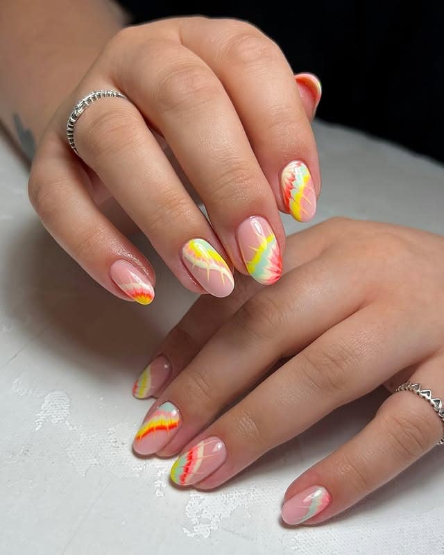 20. Sunset Sherbet Ombre Almond Nails - ice cream nail ideas