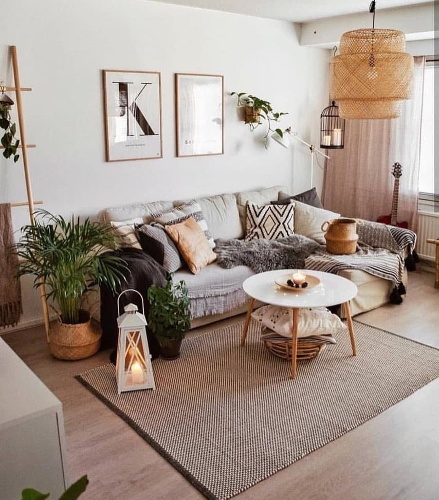 1. Scandinavian Boho Living Room in Soft Neutrals and Warm Wood - boho living room ideas