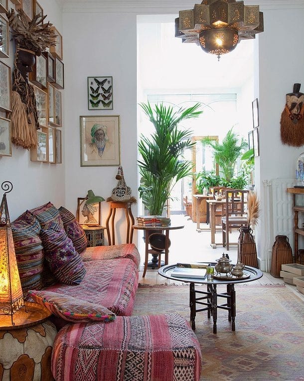 9. Eclectic Boho Living Room in Rich Textiles and Jewel Tones - boho living room ideas