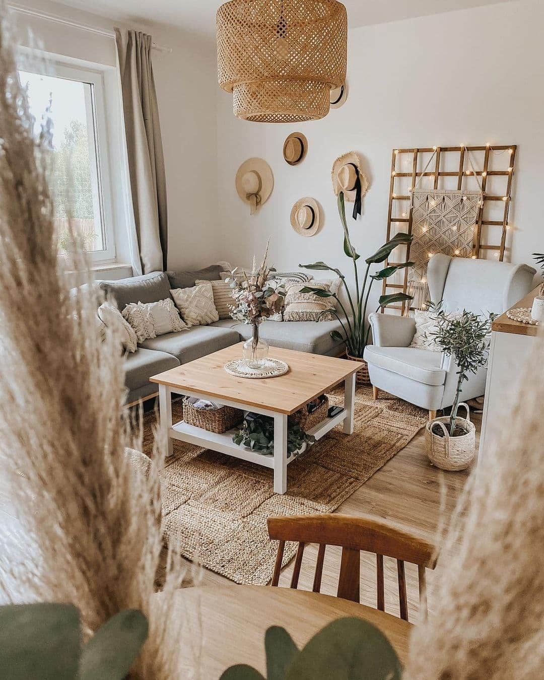 17. Neutral Boho Living Room in Sand and Soft Gray - boho living room ideas