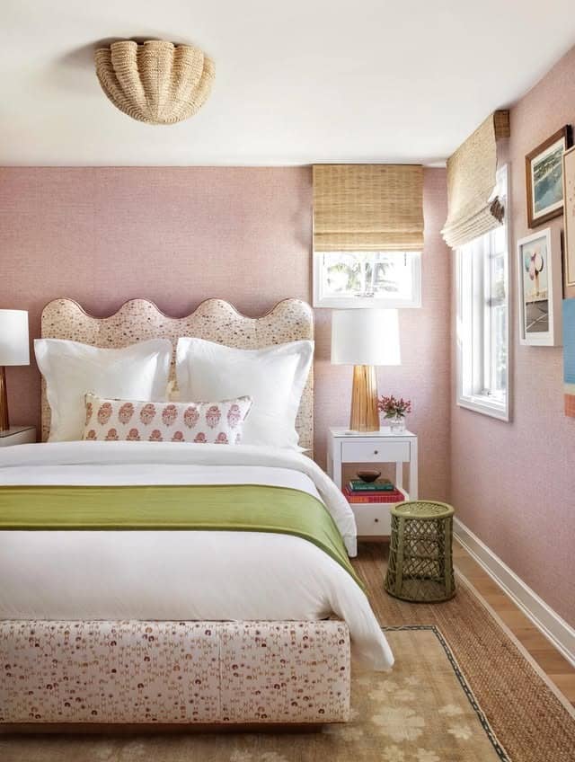 5. Soft Pink & Natural Fiber Coastal Bedroom - sunroom bedroom ideas