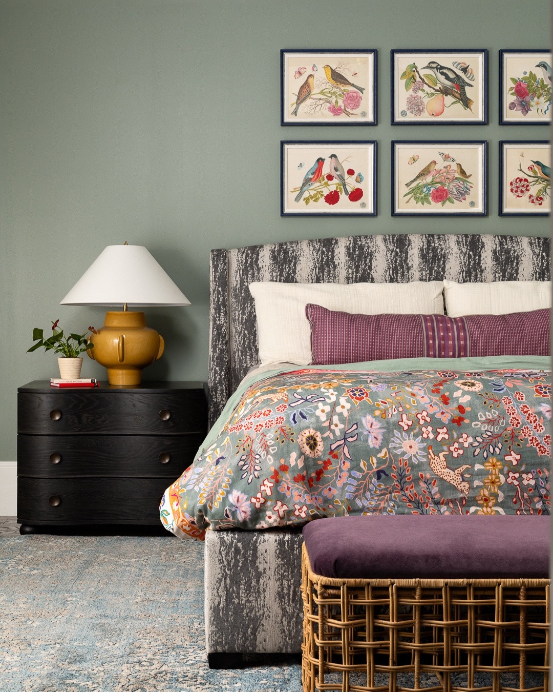 7. Celadon Green & Floral Eclectic Bedroom - sunroom bedroom ideas