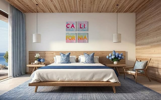 16. Coastal Wood & Ocean Blue Contemporary Suite - sunroom bedroom ideas