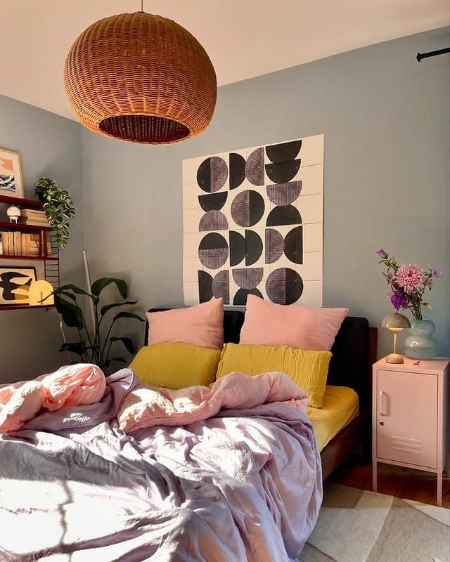 21. Dusty Blue, Blush & Mustard Contemporary Sunroom Bedroom - sunroom bedroom ideas