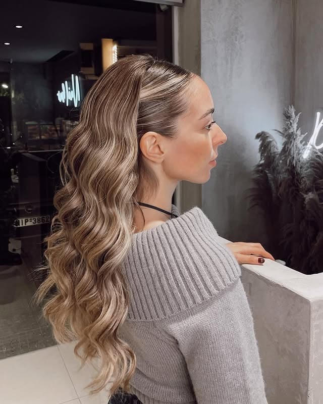 8. Honey Brown Glam Waves with Sleek Crown - Birthday Hairstyles