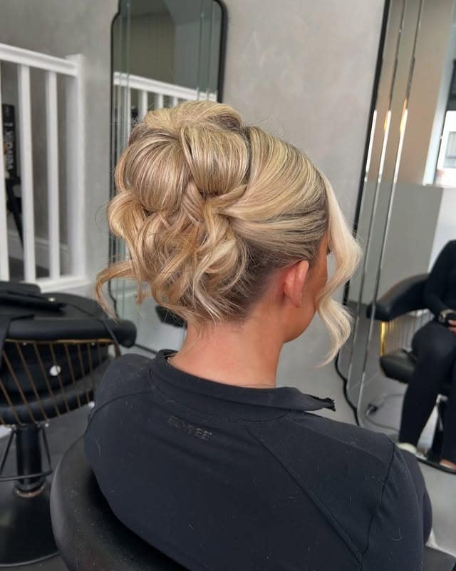 15. Champagne Blonde Curly Updo - Birthday Hairstyles