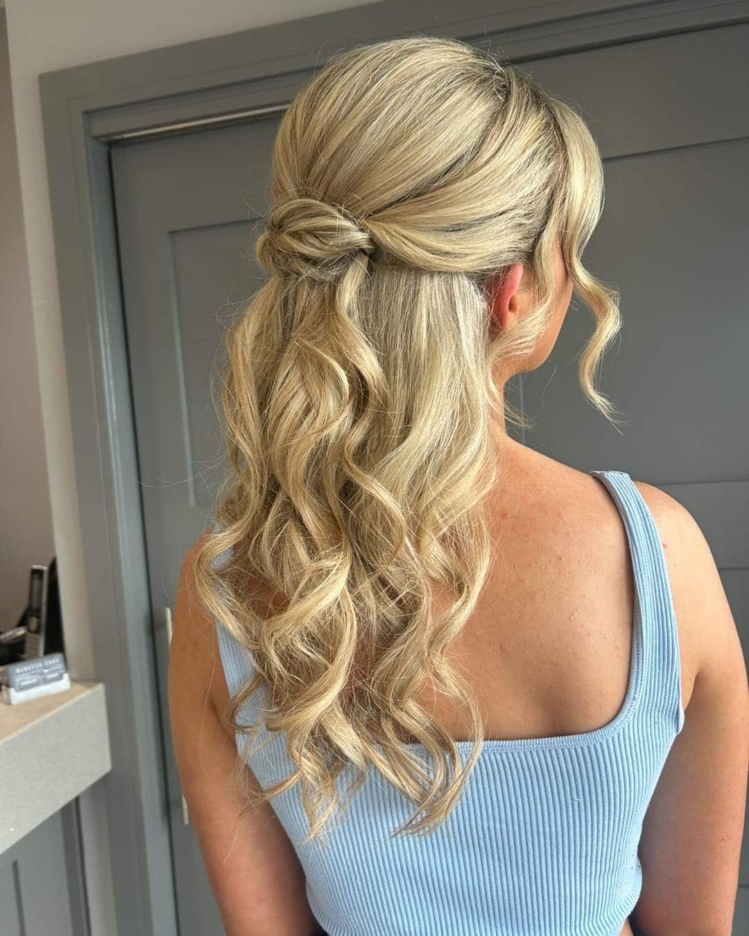 19. Golden Blonde Half-Up Pony Waves - Birthday Hairstyles