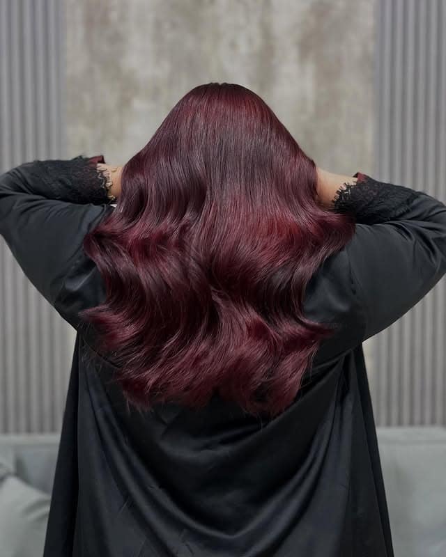 18. Velvet Cherry Brown with Soft Voluminous Waves - Cherry Brown Hair Color