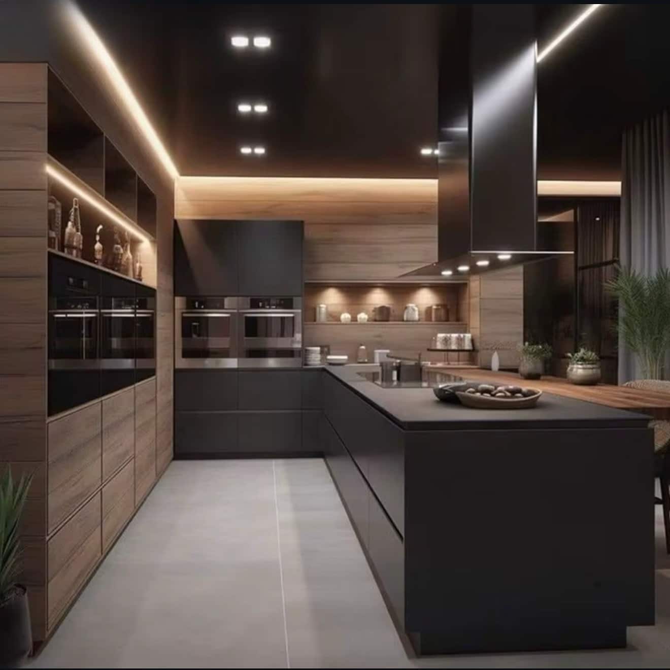 6. Dark Contemporary Kitchen with Integrated Lighting - modern kitchen ideas