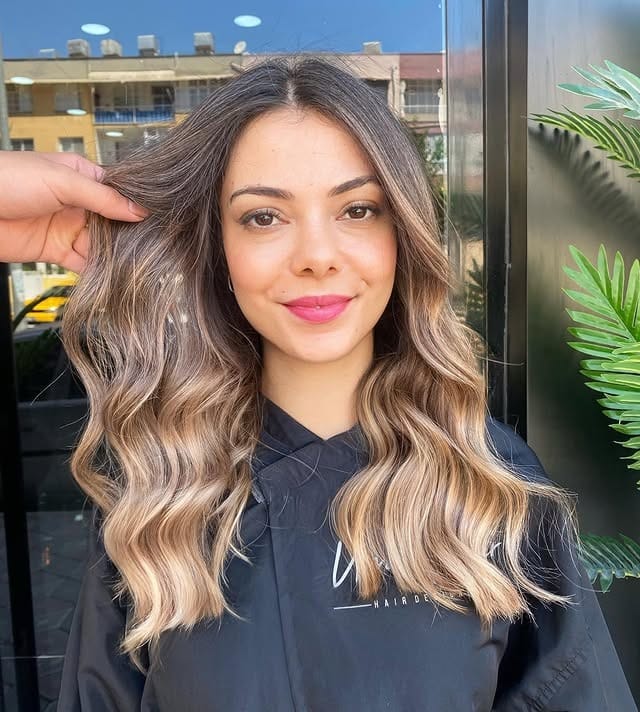 5. Sandy Beige Brown Textured Waves - Blonde Brown Hair Color