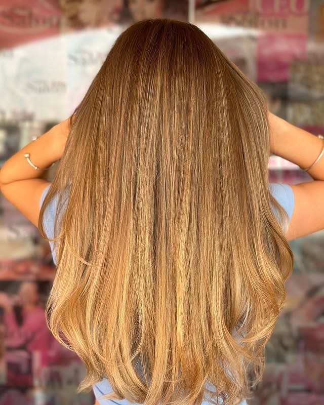 12. Honey Blonde Brown Long Layers - Blonde Brown Hair Color