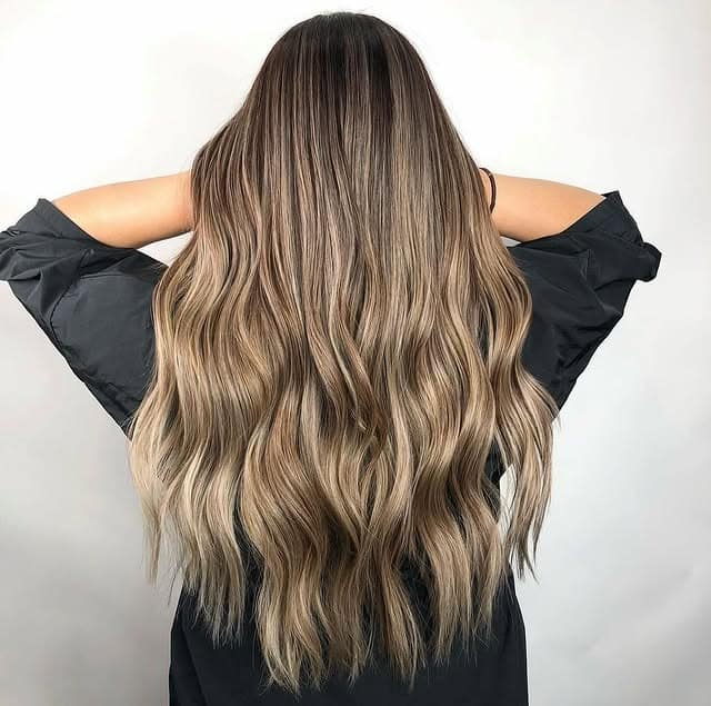 17. Smoky Blonde Brown Ombre Waves - Blonde Brown Hair Color