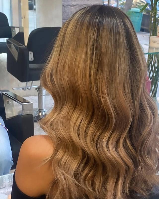 18. Golden Honey Brown Glam Waves - Blonde Brown Hair Color