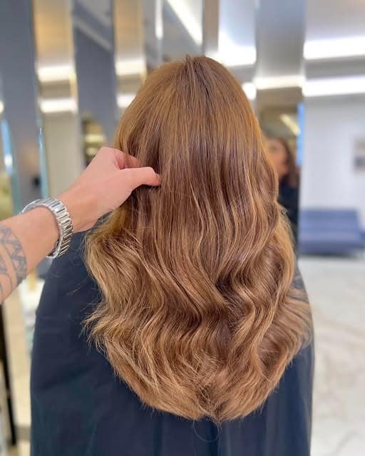 19. Caramel Brown Mid-Length Textured Waves - Blonde Brown Hair Color