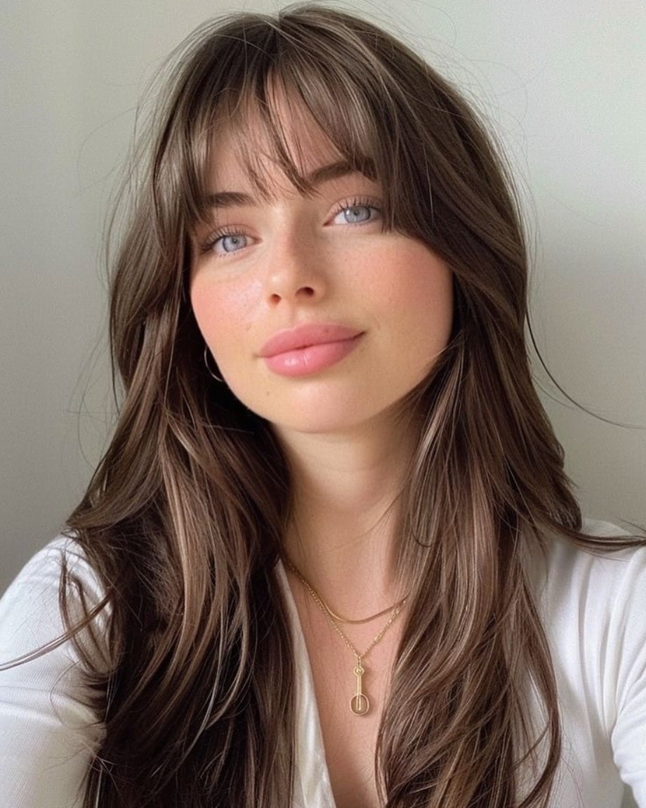 21. Soft Layered Medium Cut with Ash Brown Wispy Bangs - Medium Haircuts With Bangs