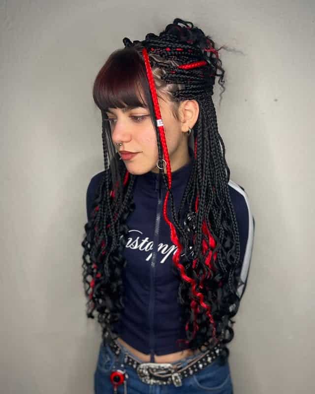 2. Black Micro Cornrows with Red Accent Braids - Cornrow Hairstyles