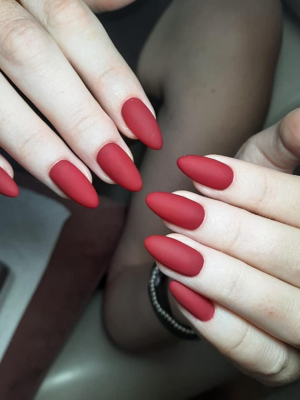 7. Matte Crimson Almond Nails - matte red nail ideas