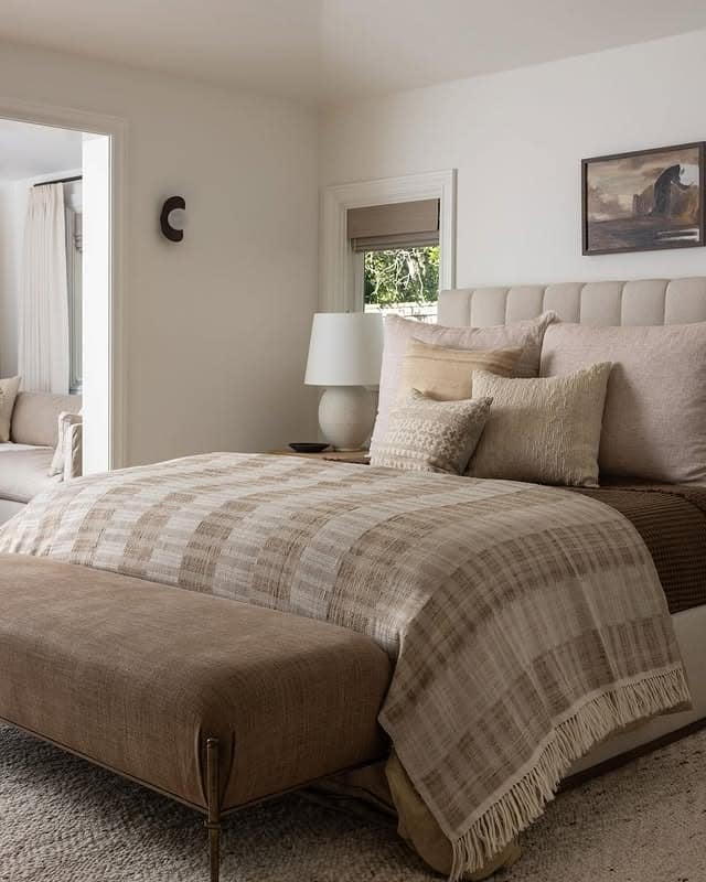 12. Warm Taupe Bedroom with Layered Neutral Textiles - serene bedroom ideas