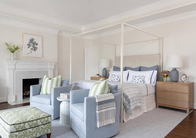 14. Classic Canopy Bedroom with Blue and Soft Green Accents - serene bedroom ideas