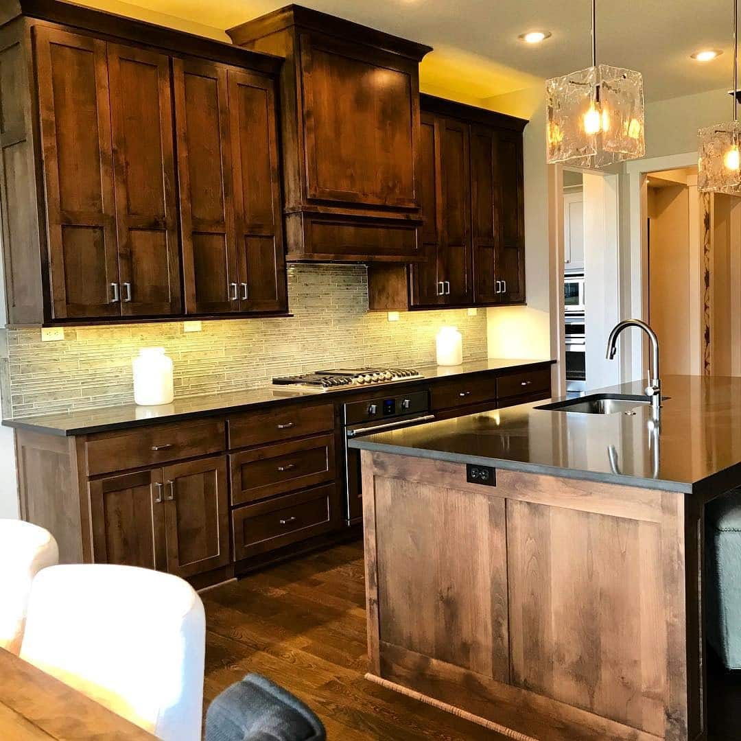 5. Warm Brown Shaker Kitchen with Under-Cabinet Lighting - brown kitchen ideas