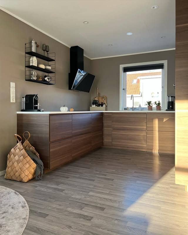 8. Scandinavian Inspired Brown Wood Kitchen - brown kitchen ideas