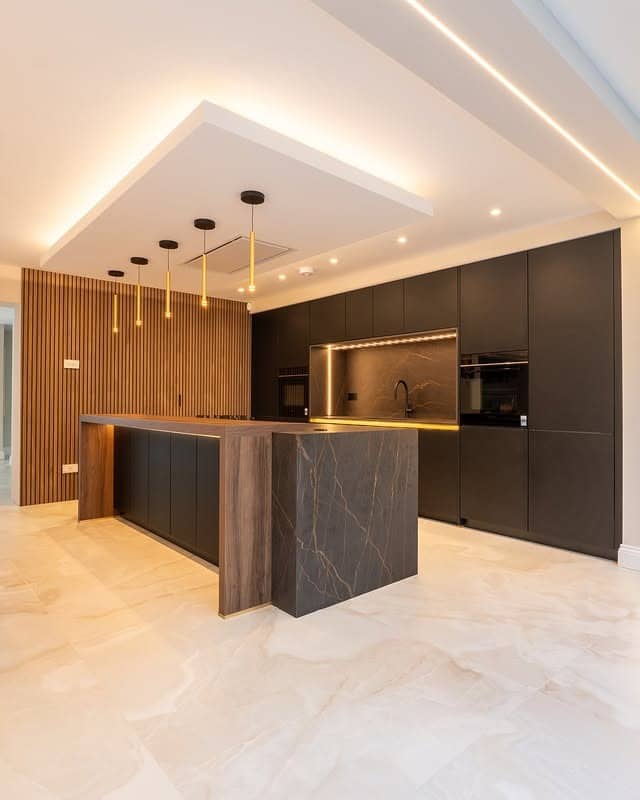 19. Contemporary Brown and Charcoal Kitchen with Stone Island - brown kitchen ideas