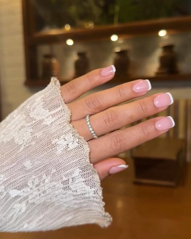 17. Classic Blush Pink Square Nails with Crisp White French Tips - minimalist nail ideas