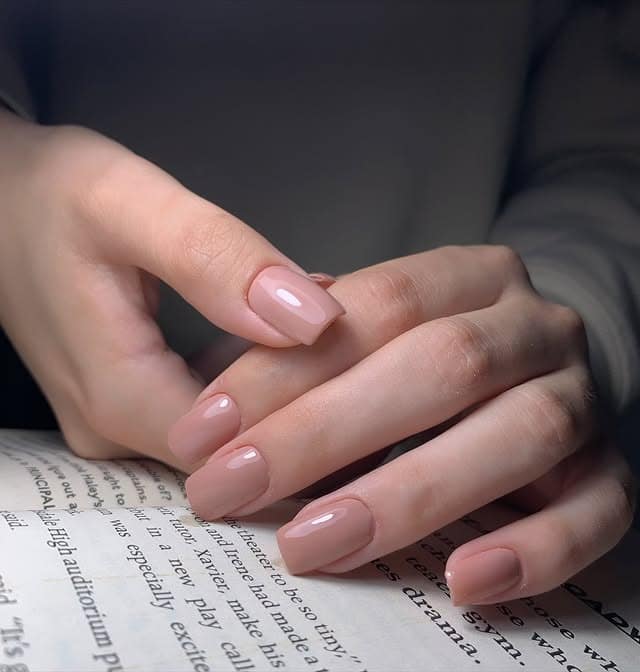 19. Glossy Nude Square Nails with Clean Minimal Finish - minimalist nail ideas