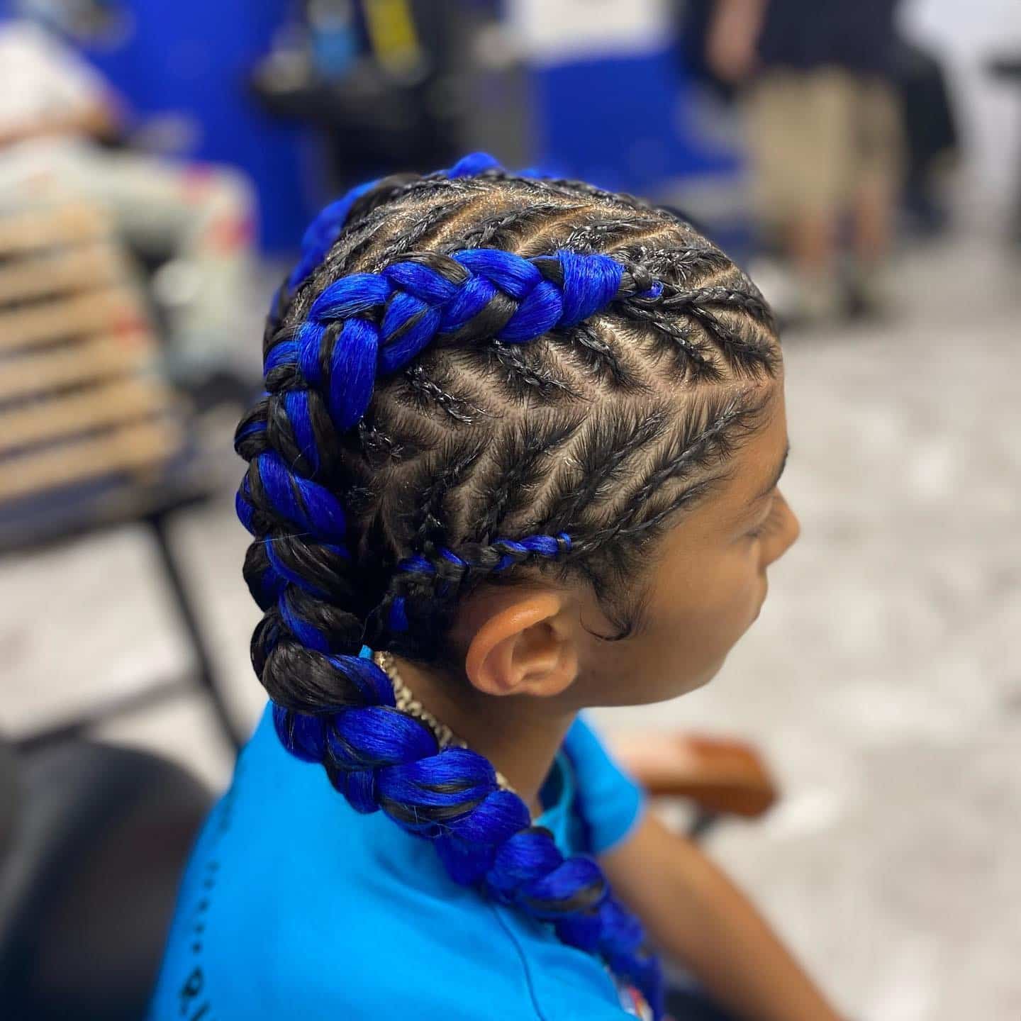 1. Royal Blue Feed-In Braided Crown with Double Braids - Softball Hairstyles