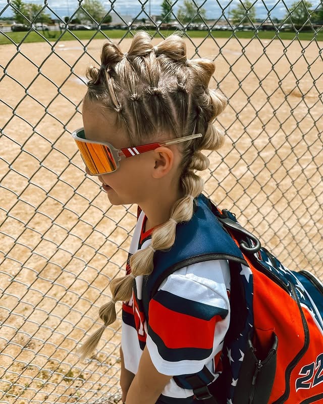 7. Softball Bubble Braid Mohawk with Sectioned Elastics - Softball Hairstyles
