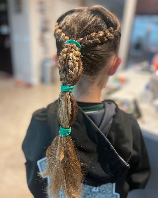 11. Braided Crown Ponytail with Sectioned Bubble Length - Softball Hairstyles