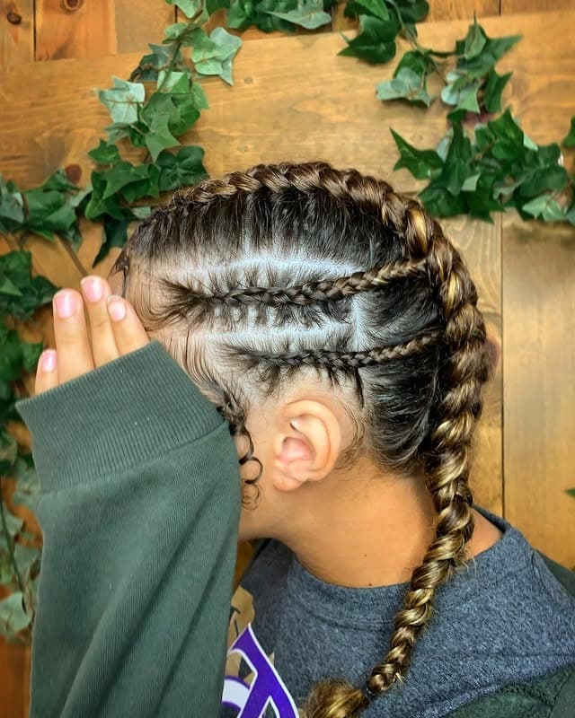 13. Feed-In Cornrows into Blonde Highlight Braid - Softball Hairstyles