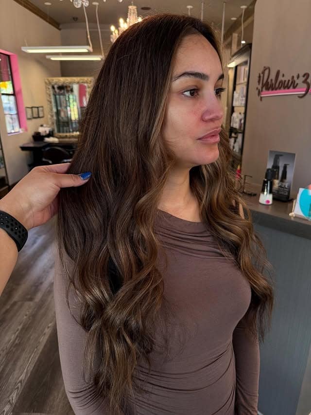 16. Warm Chestnut Brown with Soft Balayage Waves - Light Hair Color