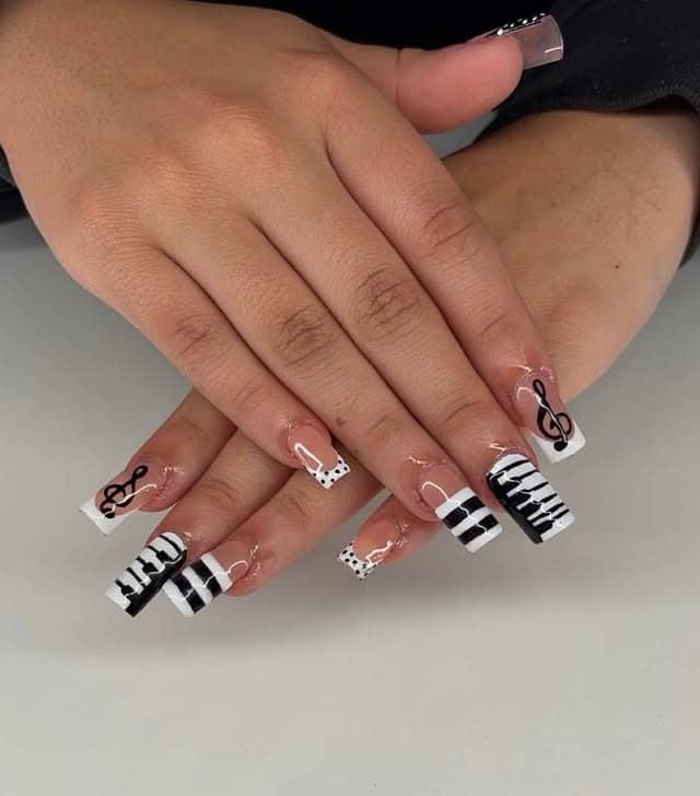 4. Piano Key French Tip Square Nails - music nail ideas