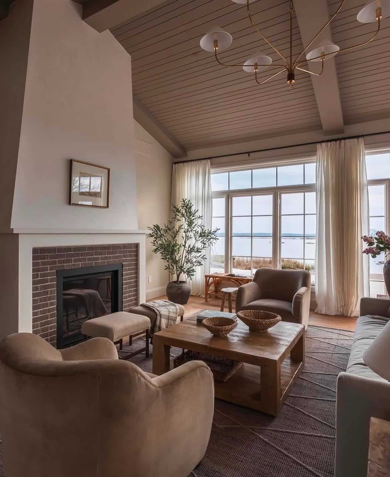 13. Warm Beige Coastal Living Room with Wood and Linen Layers - earth tones living room ideas