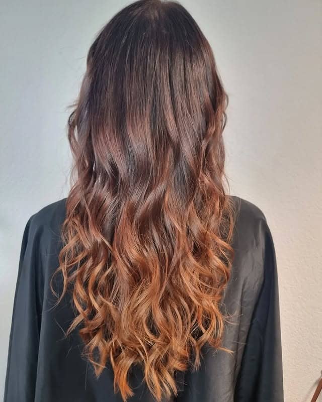 9. Chocolate Brown to Copper Ombre Waves - Autumn Hair Colors
