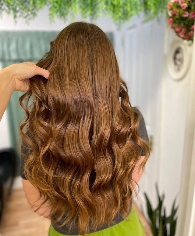 15. Rich Toffee Brown Long Waves - Autumn Hair Colors