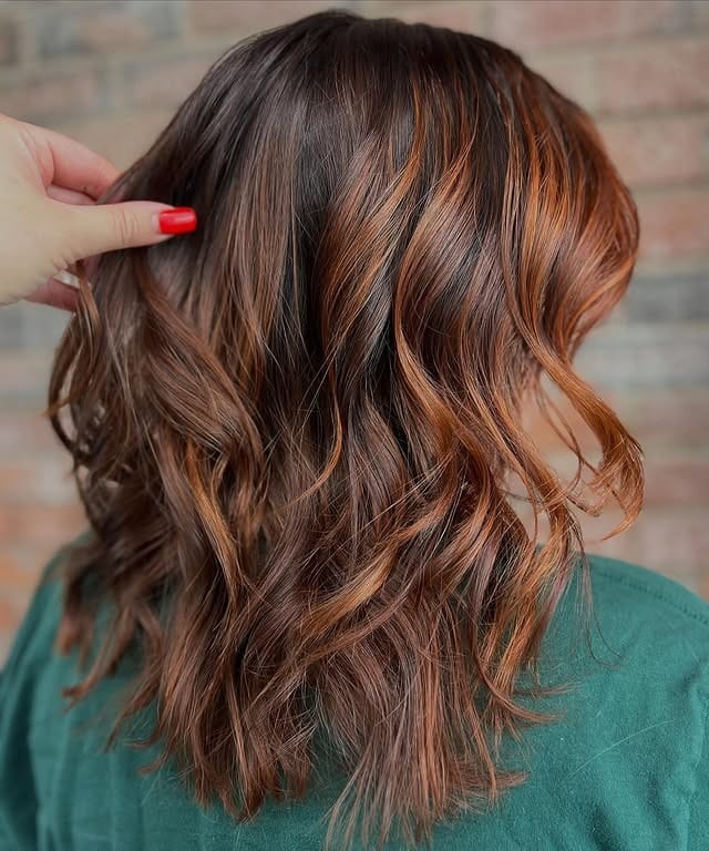 22. Cinnamon Copper Balayage on Textured Waves - Autumn Hair Colors