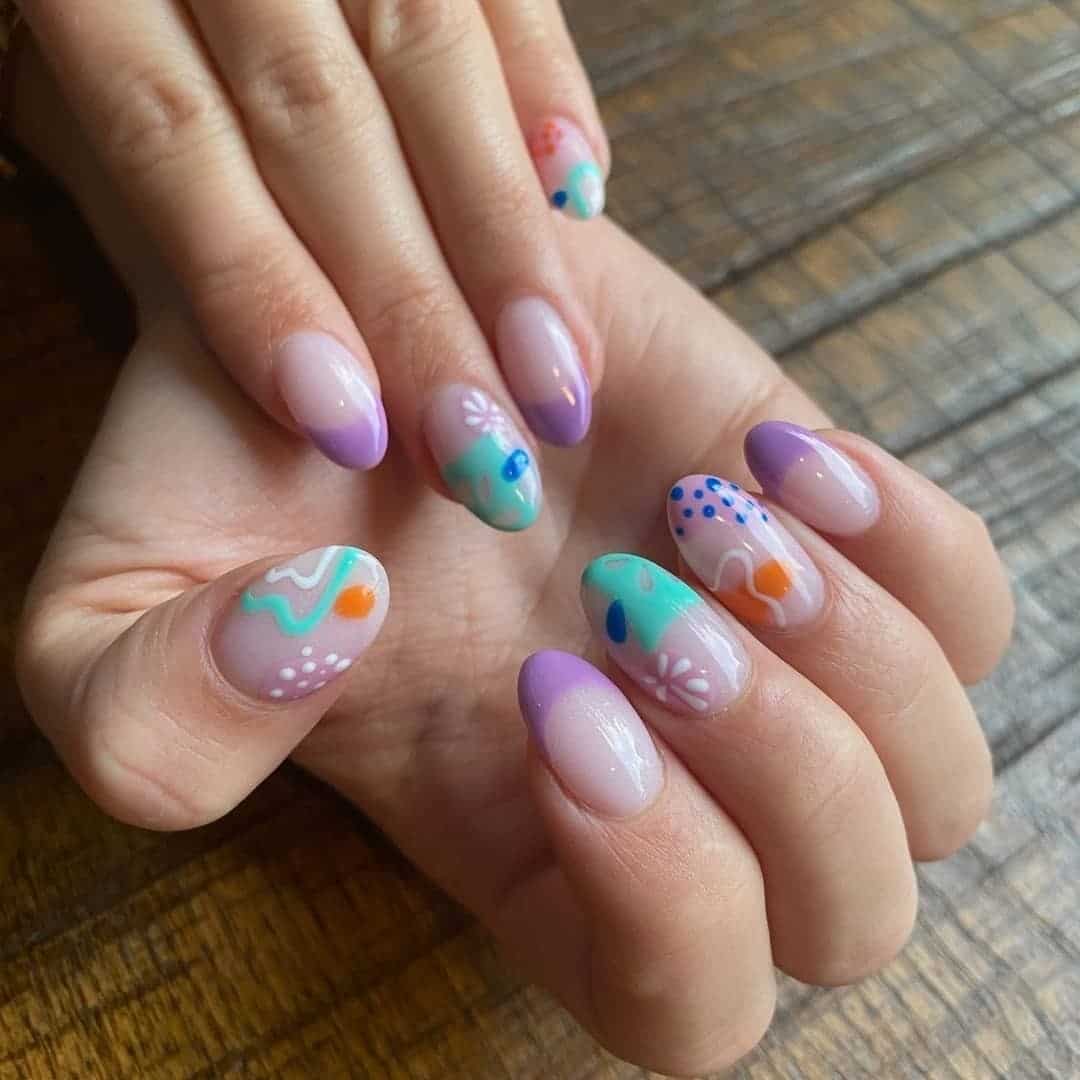 3. Lavender and Mint Abstract Almond Nails with Dots and Curved Lines - nail ideas with lines and dots