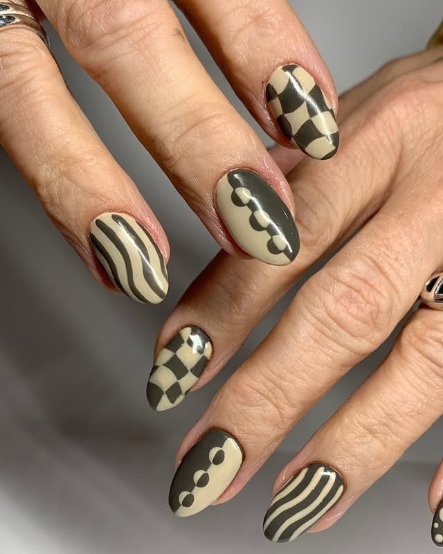 8. Short Round Nails with Blue Dot Mandala Accent - nail ideas with lines and dots