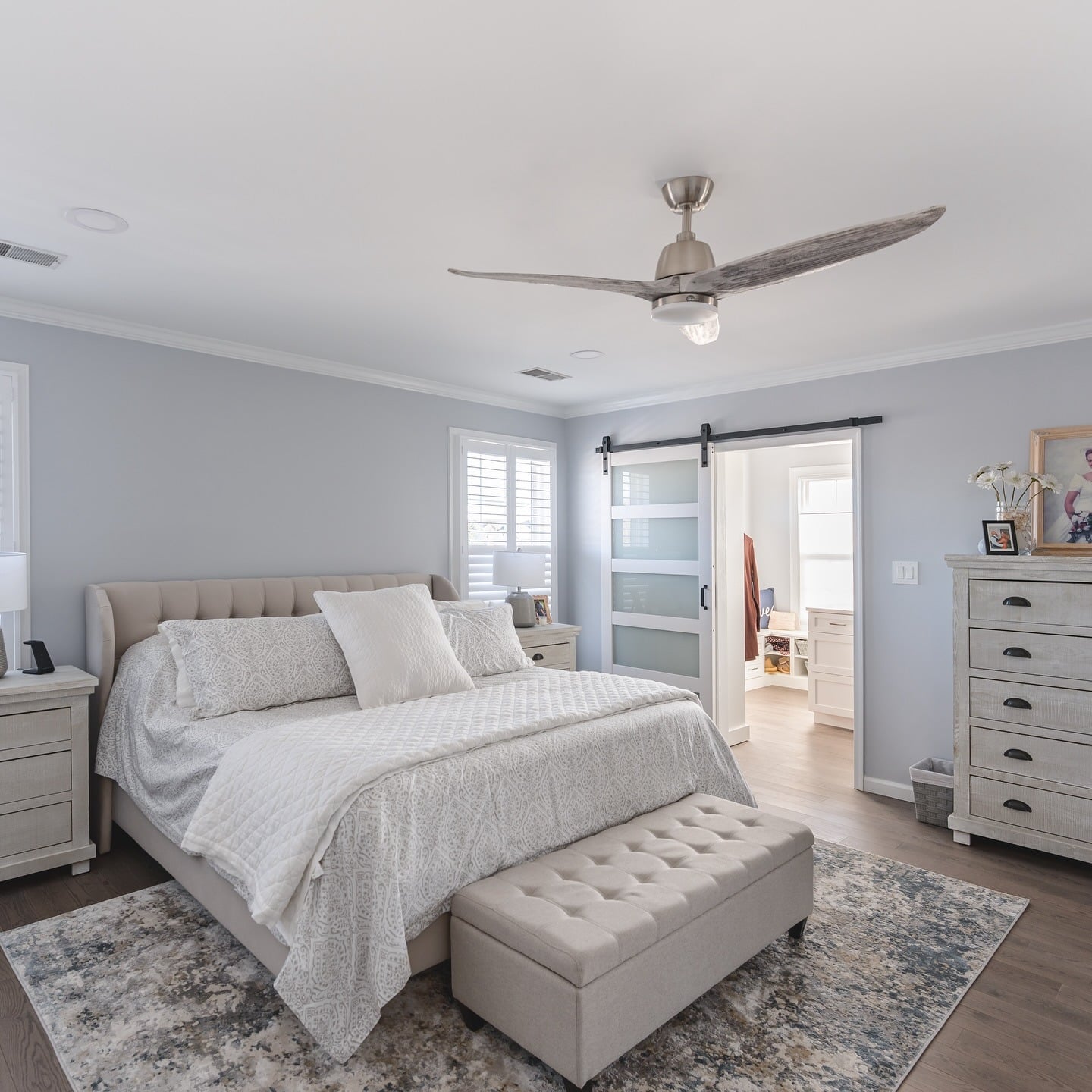 9. Light Gray and White Bedroom with Contemporary Furniture - white bedroom ideas