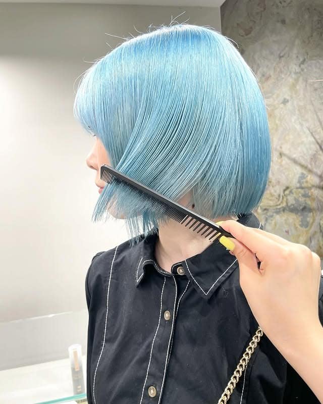 2. Icy Light Blue Precision Bob - Light Blue Hair Color